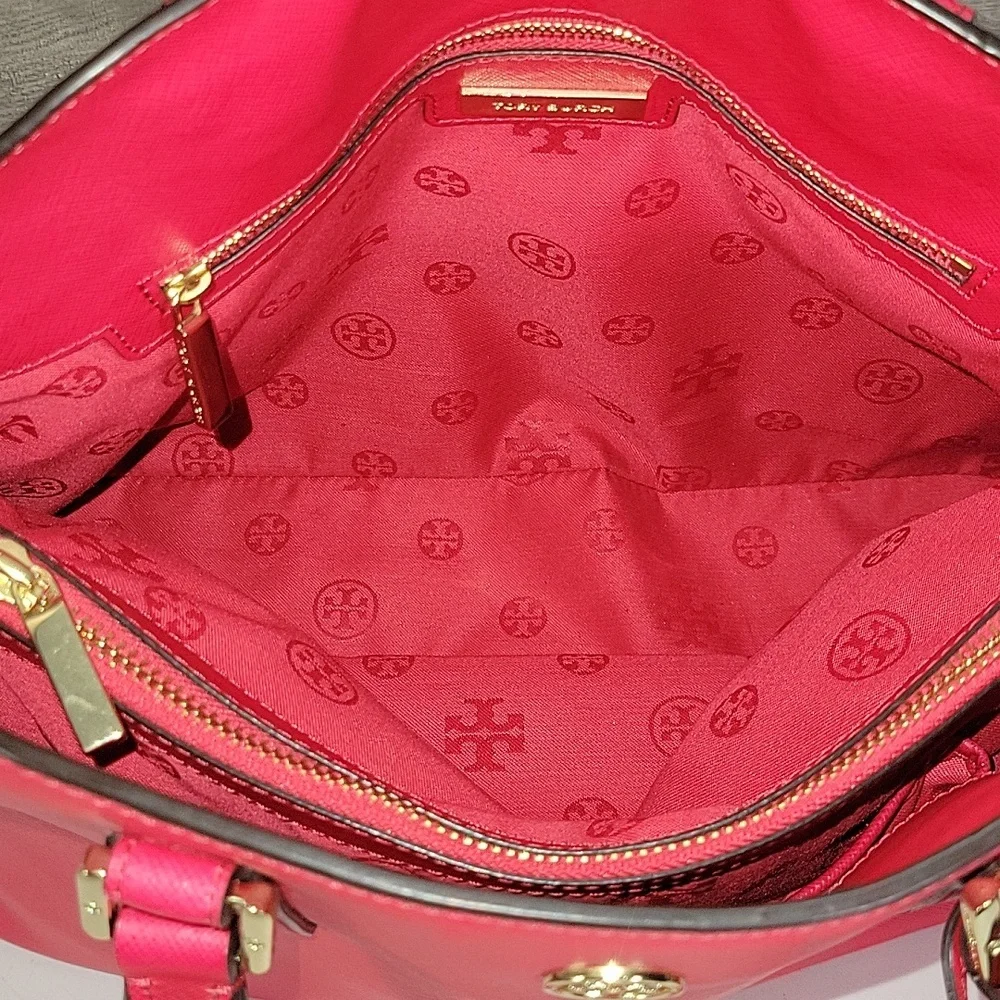 Tory Burch Fuchsia Saffiano Leather Dome Satchel Handbag